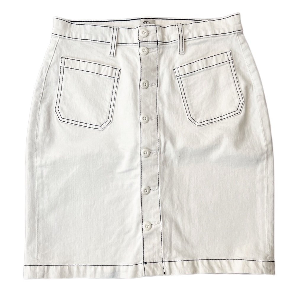 {J. Crew} Contrast Stitching Detail Full Front Button Denim Pencil Skirt